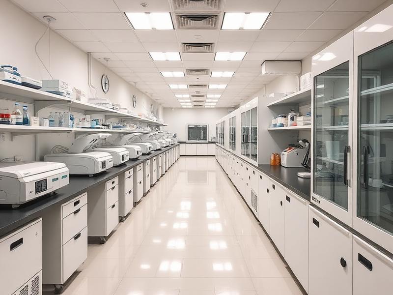 Laboratório com câmaras climáticas e microscópios